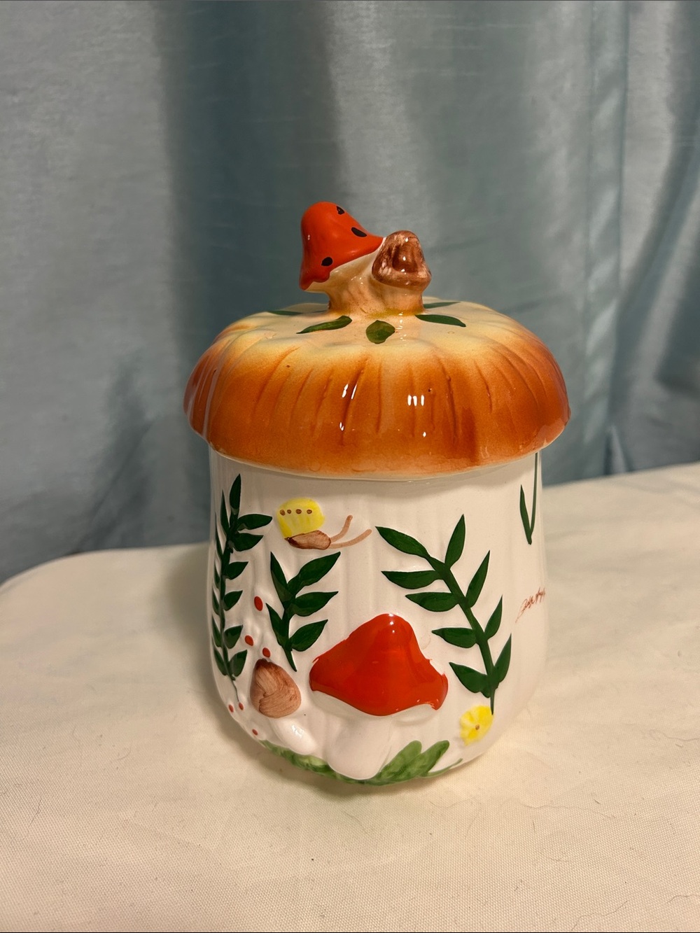 7” Ceramic Mushroom Canister - Orange Top